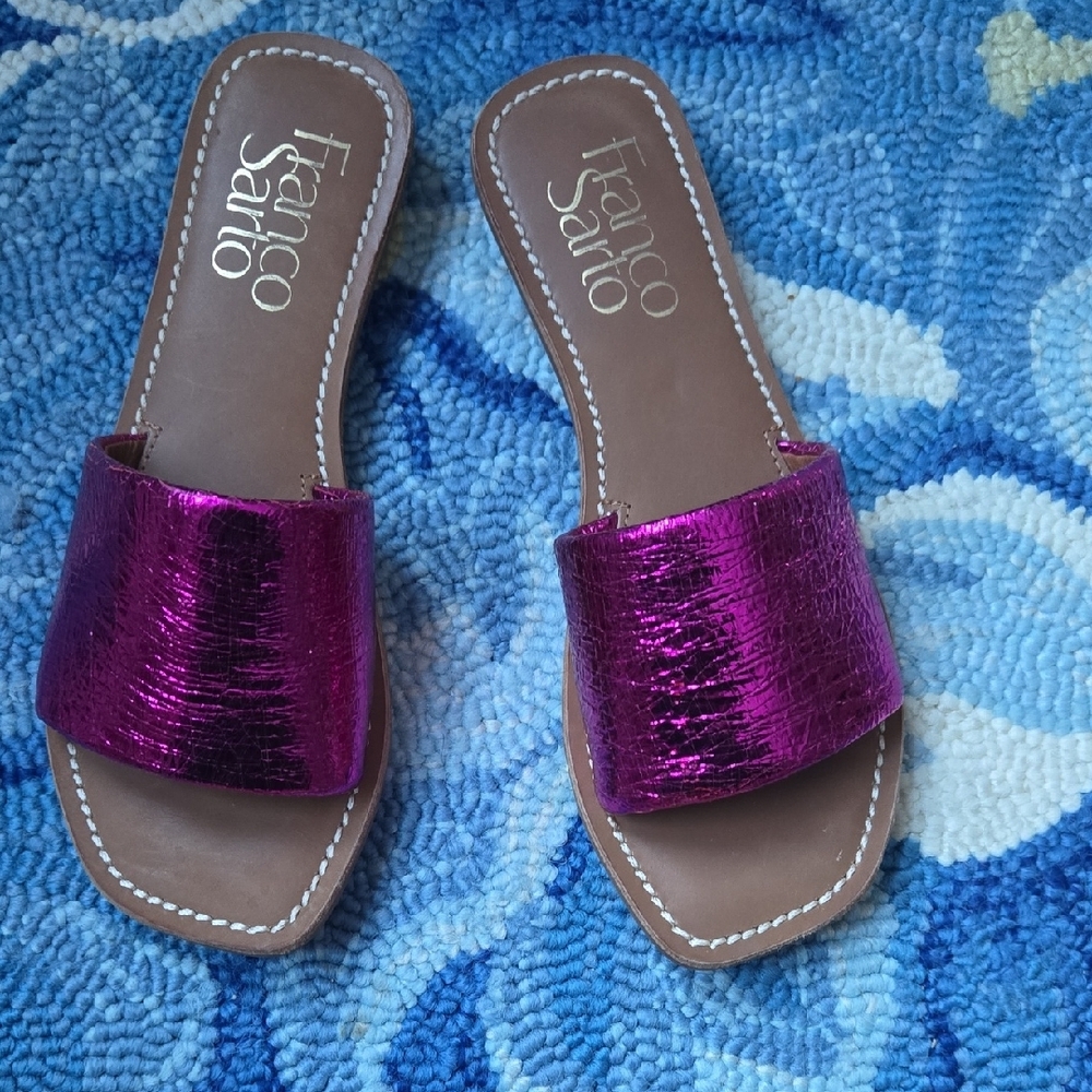 Franco Sarto Metallic Fuchsia Pink Sandals 6.5 Flats